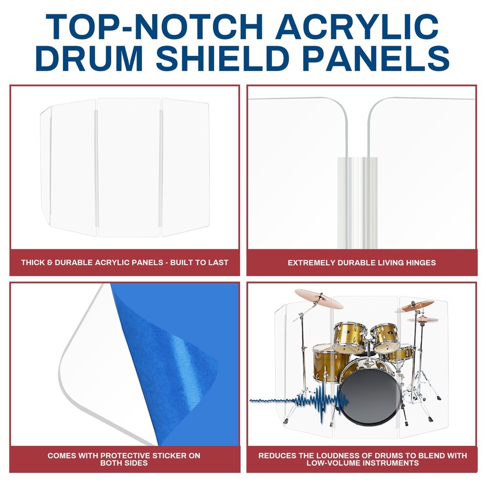 Drum Shield Drum Screen FOUR Panels 2ft x 4ft with Living Hinges