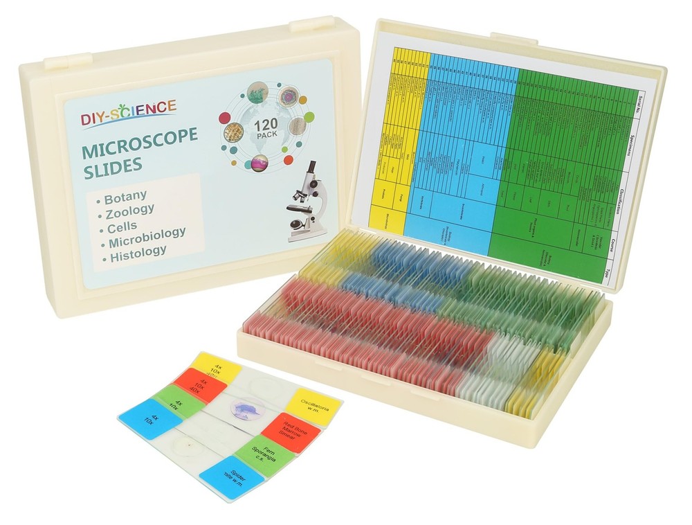 120 Microscope Slides with Specimens Set, Lab-Grade Prepared Microscope Slide...