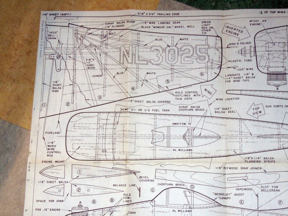 Hobby Helpers Model Airplane Plan Set #261, Pixie RC, Swoop CL Combat, Bearcat