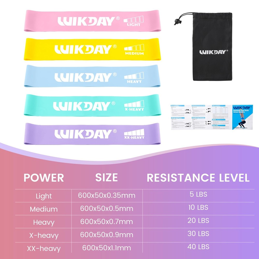 WIKDAY Resistance Bands for Working Out Exercise Loop Bands Workout Bands Set...
