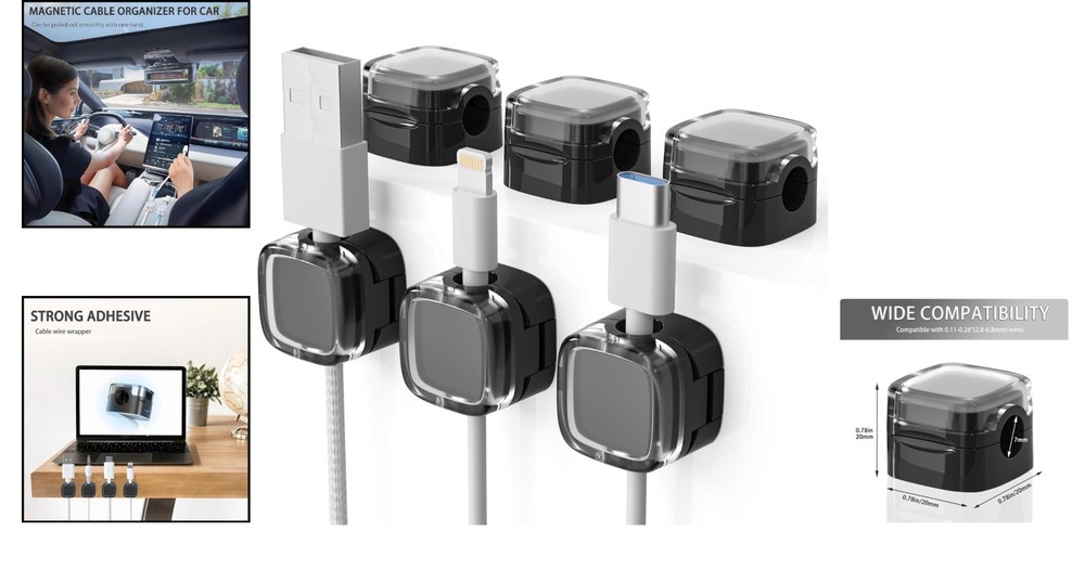 Versatile 6 Pack Self-Adhesive Cable Clips - Minimalist Desk Organizer Solution