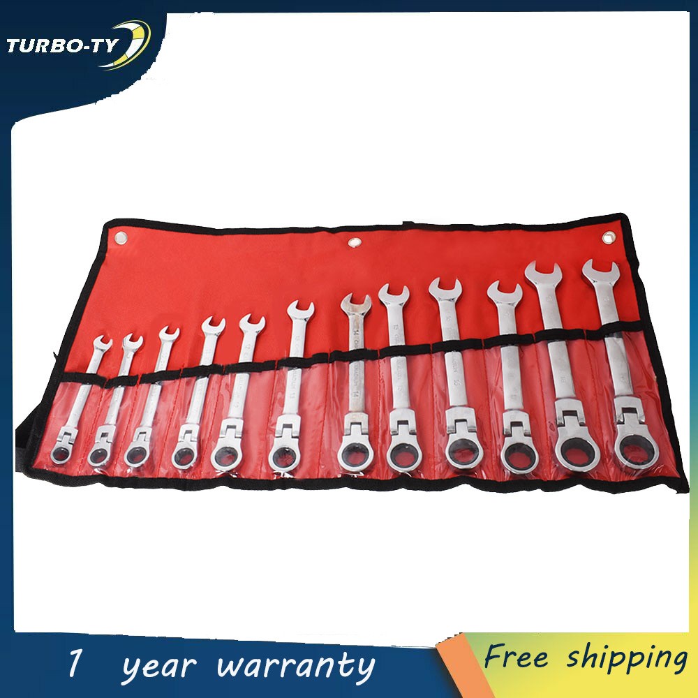 12Pcs 8‑19mm Reversible Ratchet Wrench Ratcheting Socket Spanner Nut Tools