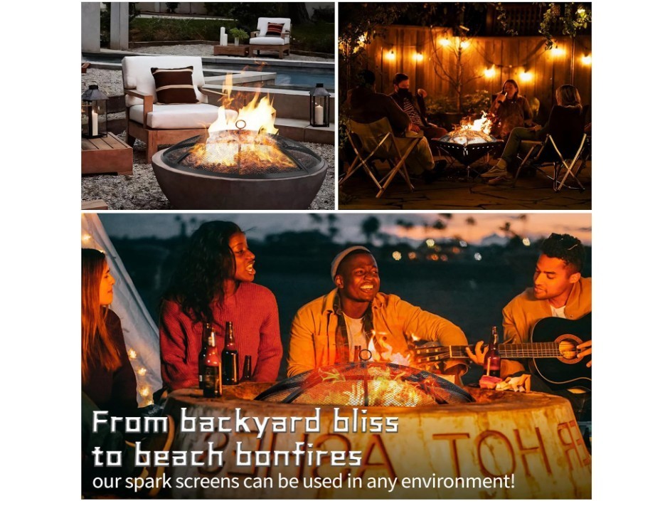 Fire Pit Spark Screen, Outdoor 27 Inch Round Fire Pit Screen with Foldable Hook