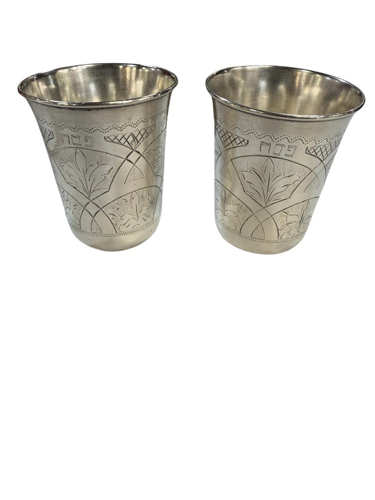 ANTIQUE RUSSIAN KIDDUSH CUPS PAIR SILVER 84 RUSSIAN