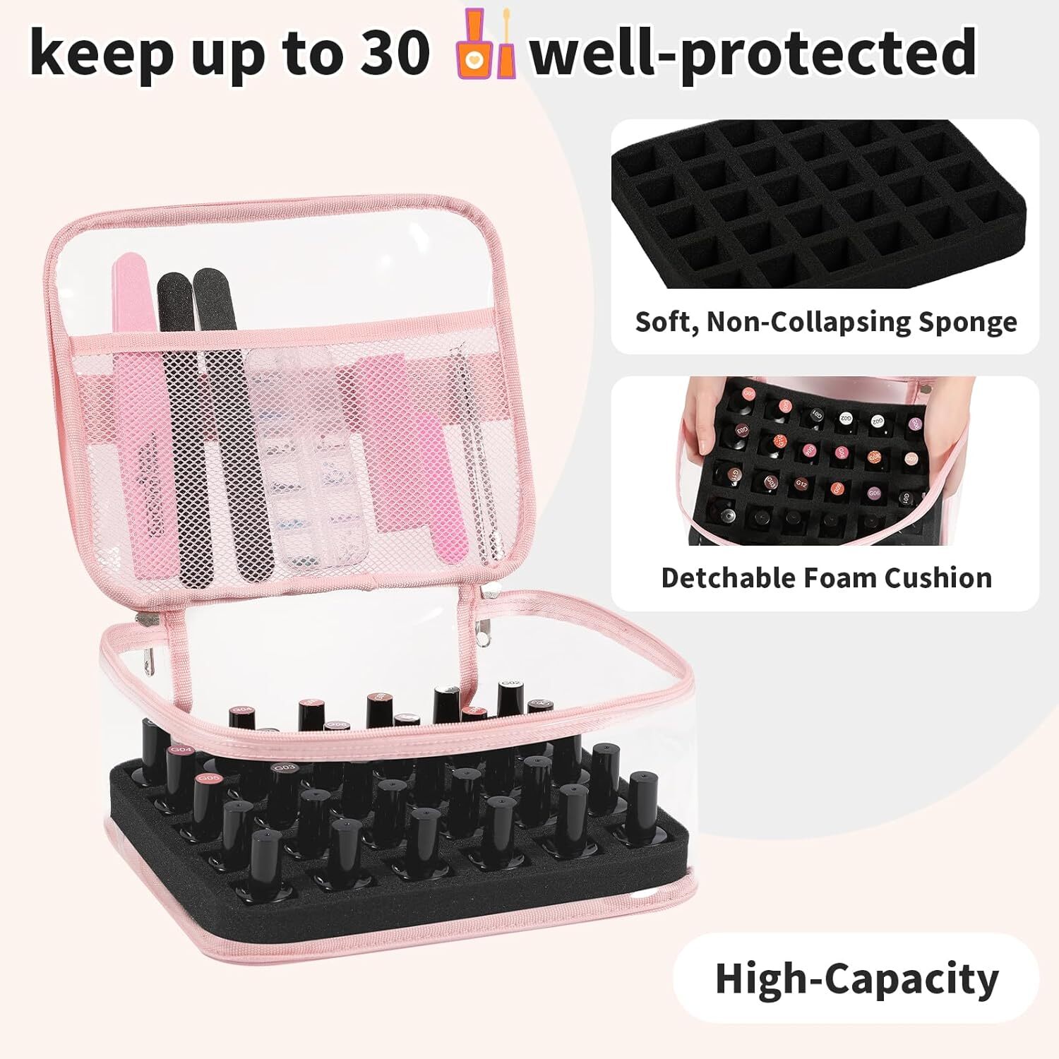 30 Bottle Nail Polish Organizer Case Clear PVC Storage Box