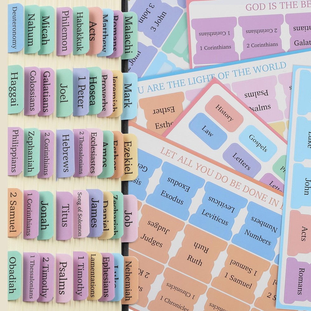Mr. Pen- Laminated Bible Tabs with Color-Coded Content Stickers, 75 pcs,...