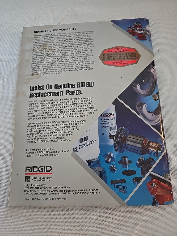 Ridgid Tool Catalog 1994 - 1995 No. RT-191 Pre-owned