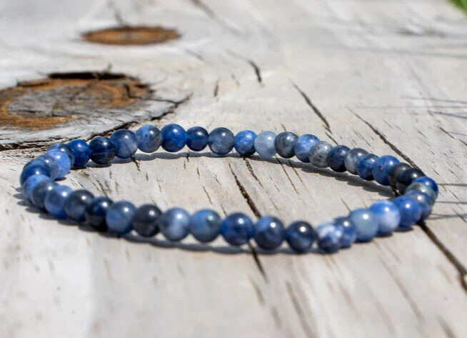Natural Sodalite 4mm Beaded Crystal Healing Reiki Stretch Handmade Bracelet
