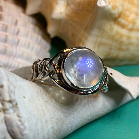 Moonstone Celtic Knot Ring Statement Irish Scottish Wiccan Pagan 925