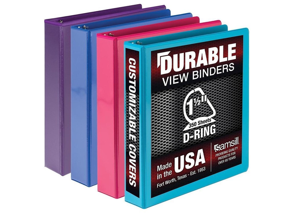 Samsill Durable View Ring Binders 3 Round Ring Assorted Color 4 Pack (MP46459)