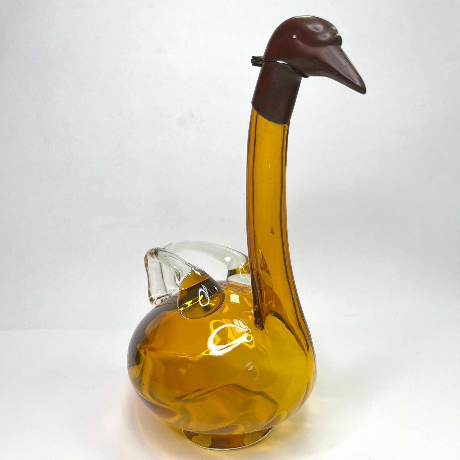 Czechoslovakia Amber Glass Decanter Goose Swan Duck Claret Jug