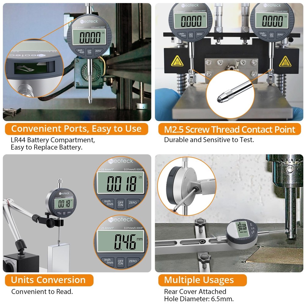 Neoteck 1'' Digital Indicator+ Black Dial Indicator Set