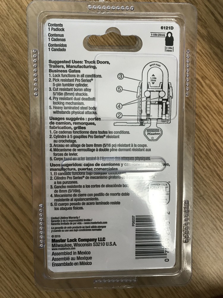 Master Pro Series 6121 Rekeyable Padlock - Keyed Different