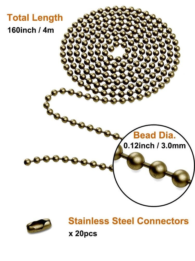 160-inch Ceiling Fan Pull Chain, Rustproof 3mm Chain Extension Bronze
