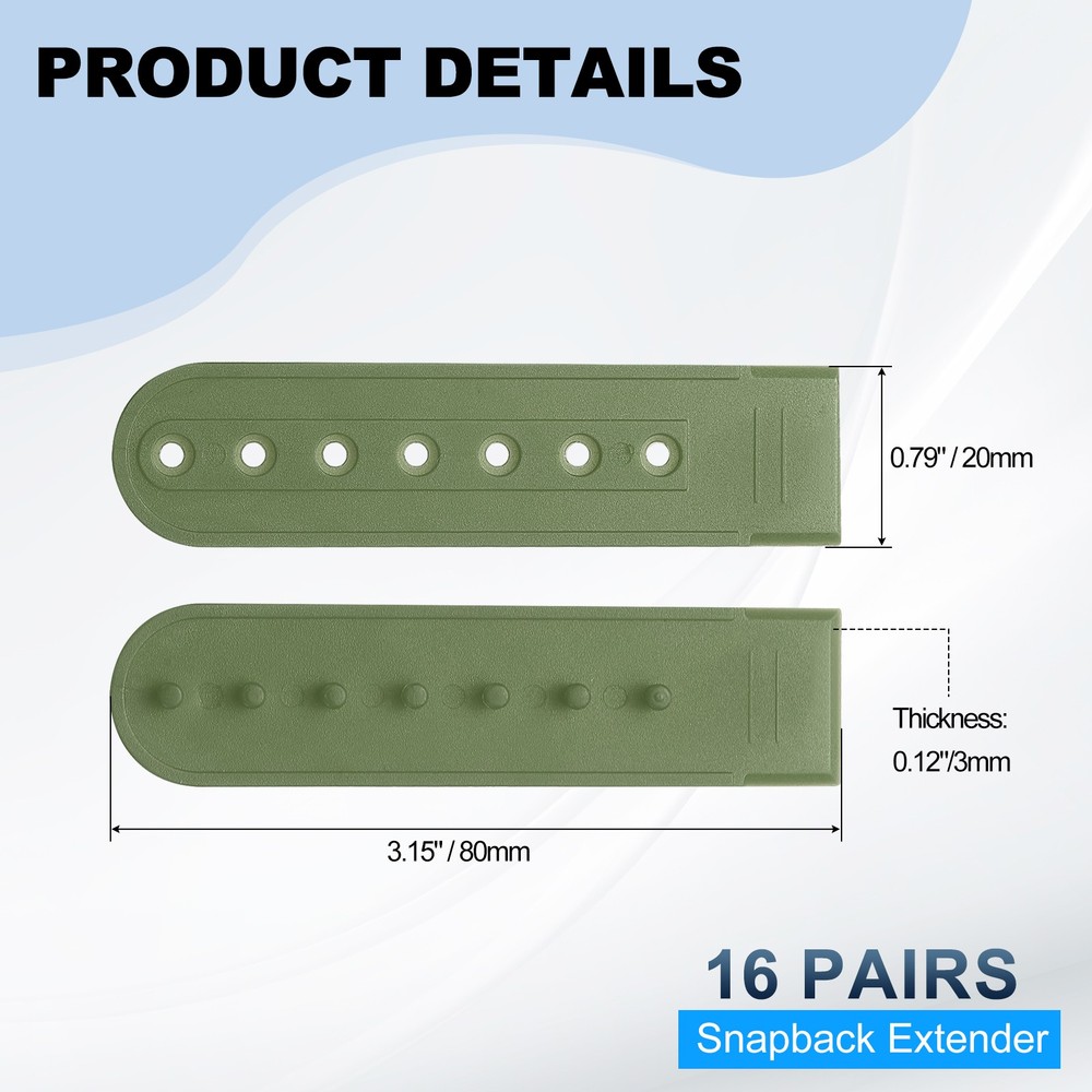 16 Pairs Hat Snap Replacement, PE Snapback Cap Strap, Army Green