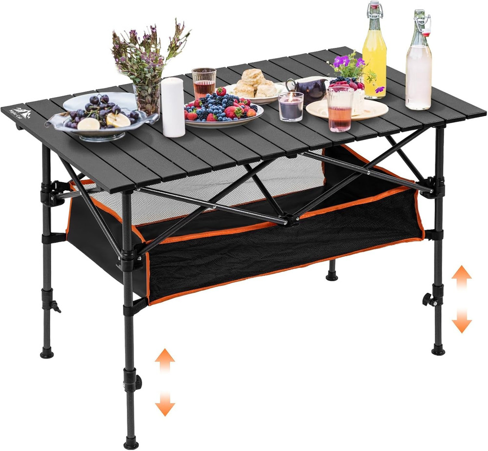 Camping Table with Storage Basket Foldable Picnic Table for Outdoor Indoor Light