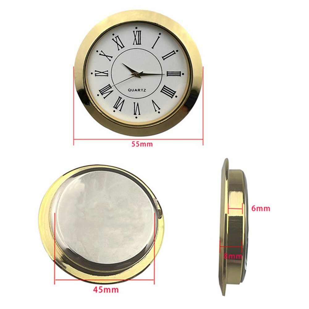 55mm Round Quartz Clock Insert Mini Clock Movement Elegant Gold/Silver Bezel