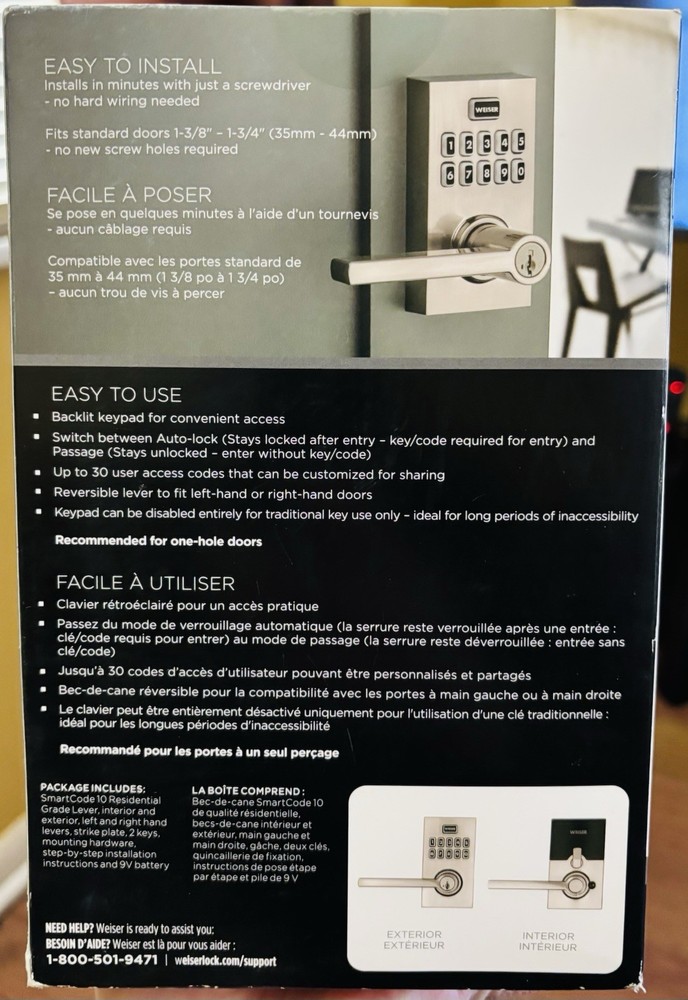 BRAND NEW Weiser Smartcode 10 Satin Nickel Keyless Entry Electronic Lever