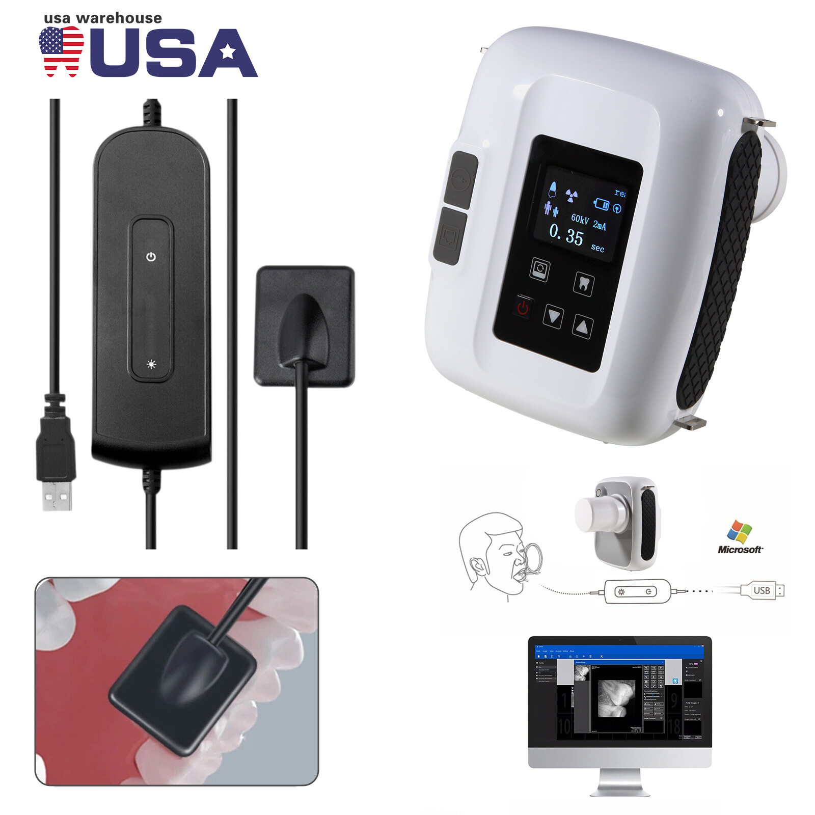 X-Ray Machine Unit + Dental Digital Imaging System RVG XRay Sensor Size 1.5