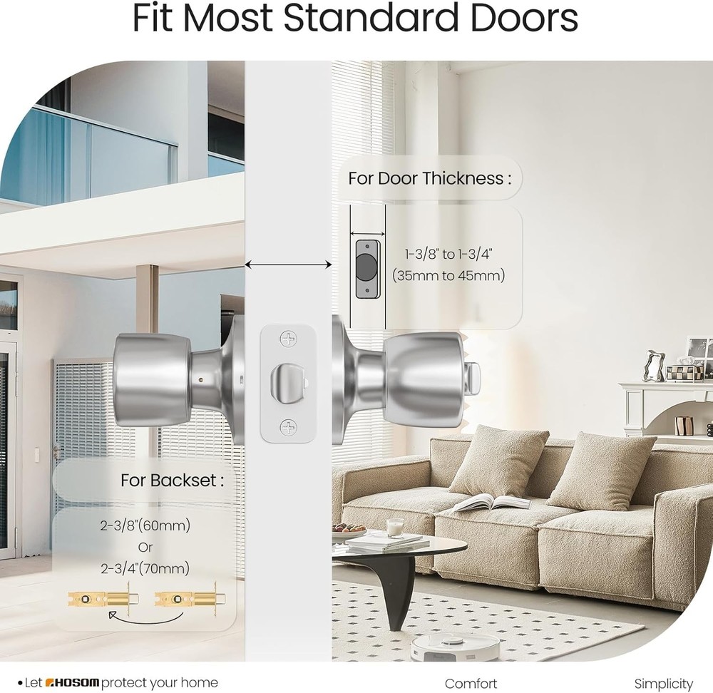 HOSOM Door Knobs with Lock and Key, Keyed Entry 2 Pack, Satin Nickel