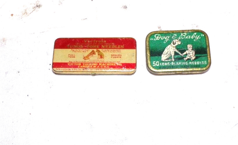 2 DISC PHONOGRAPH TALKING MACHINE NEEDLE TINS(NO NEEDLES)