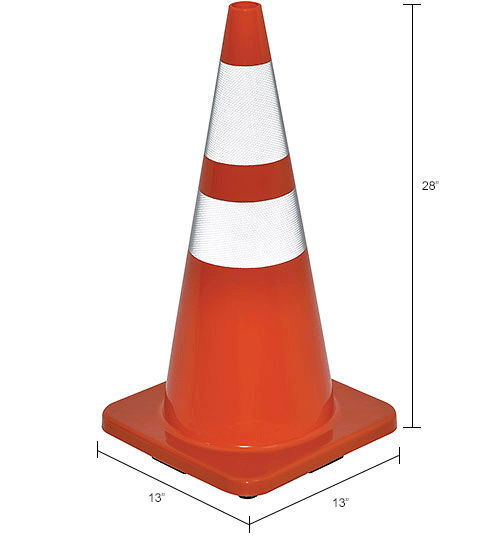 28" Reflective Traffic Cone Solid Orange Base 7 lbs