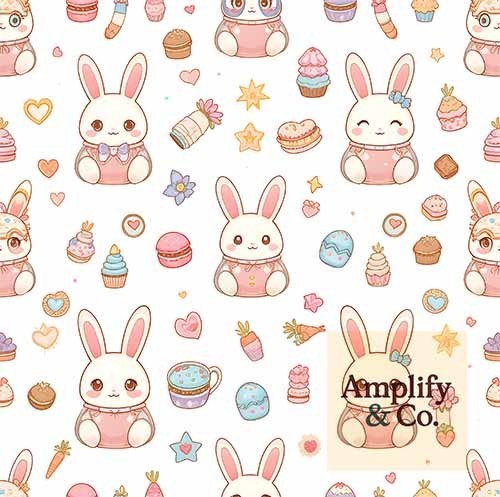 Kawaii Bunny Café Easter Cute Chibi Bunnies Cupcakes Macarons Pattern Design