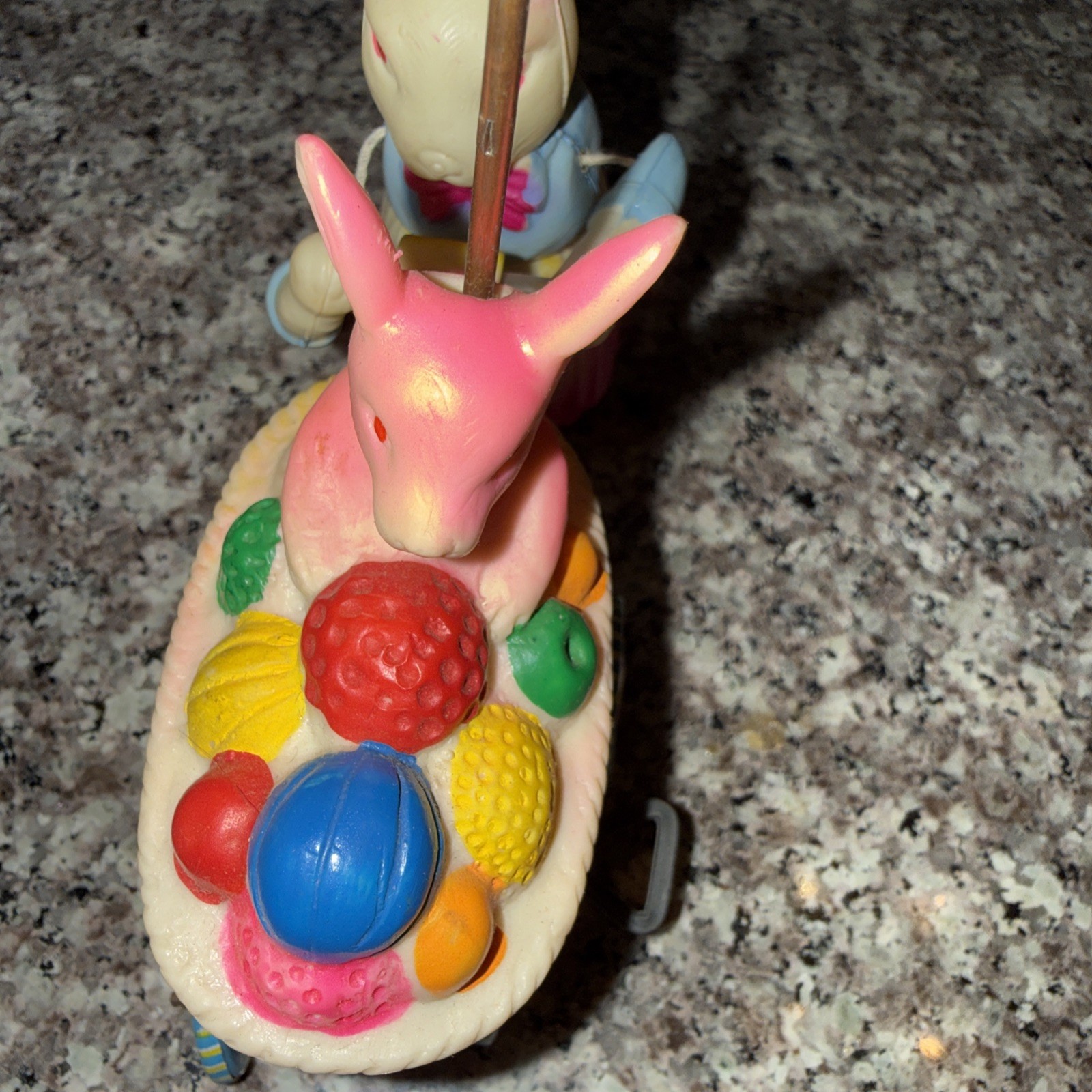 Vintage Wind-Up Bunny Carriage Tin & Celluloid Toy Made in Japan Box O.K.D.