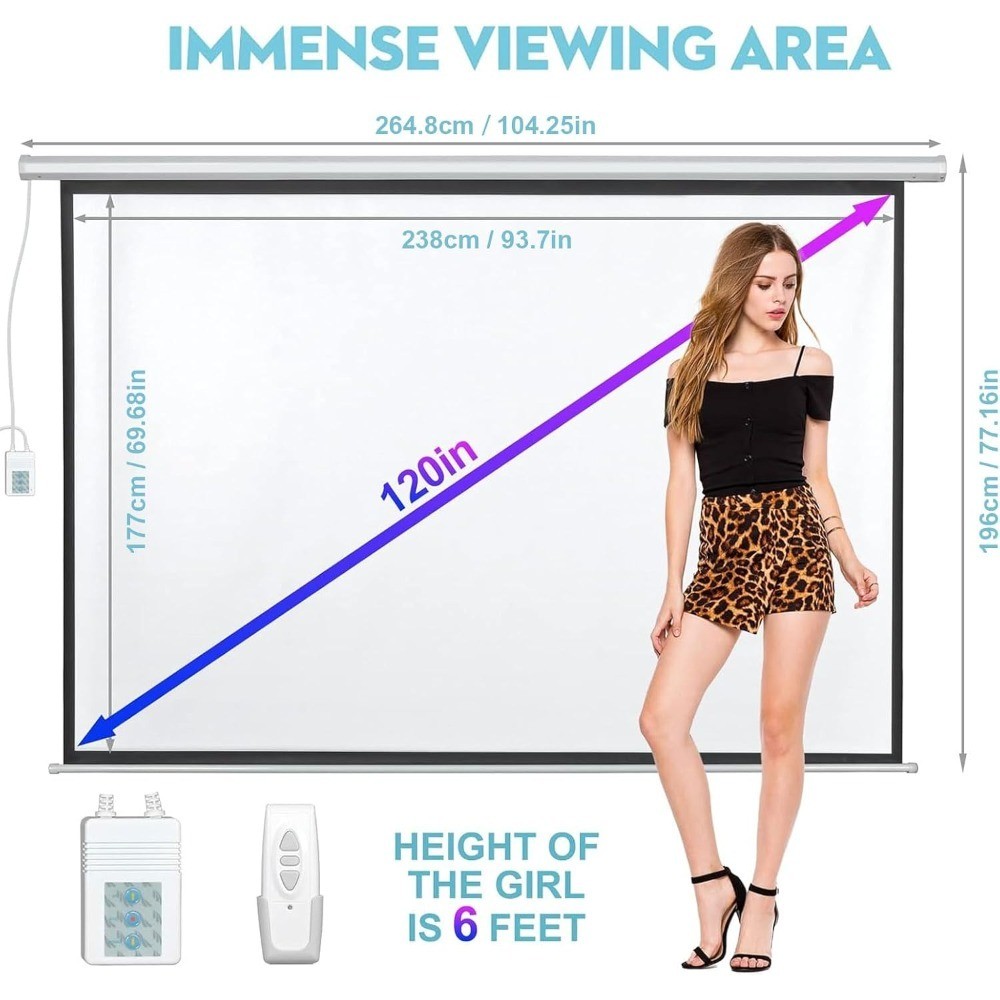 Electric Projector Screen 120 Inch Motorized Remote Control Automatic Drop Down