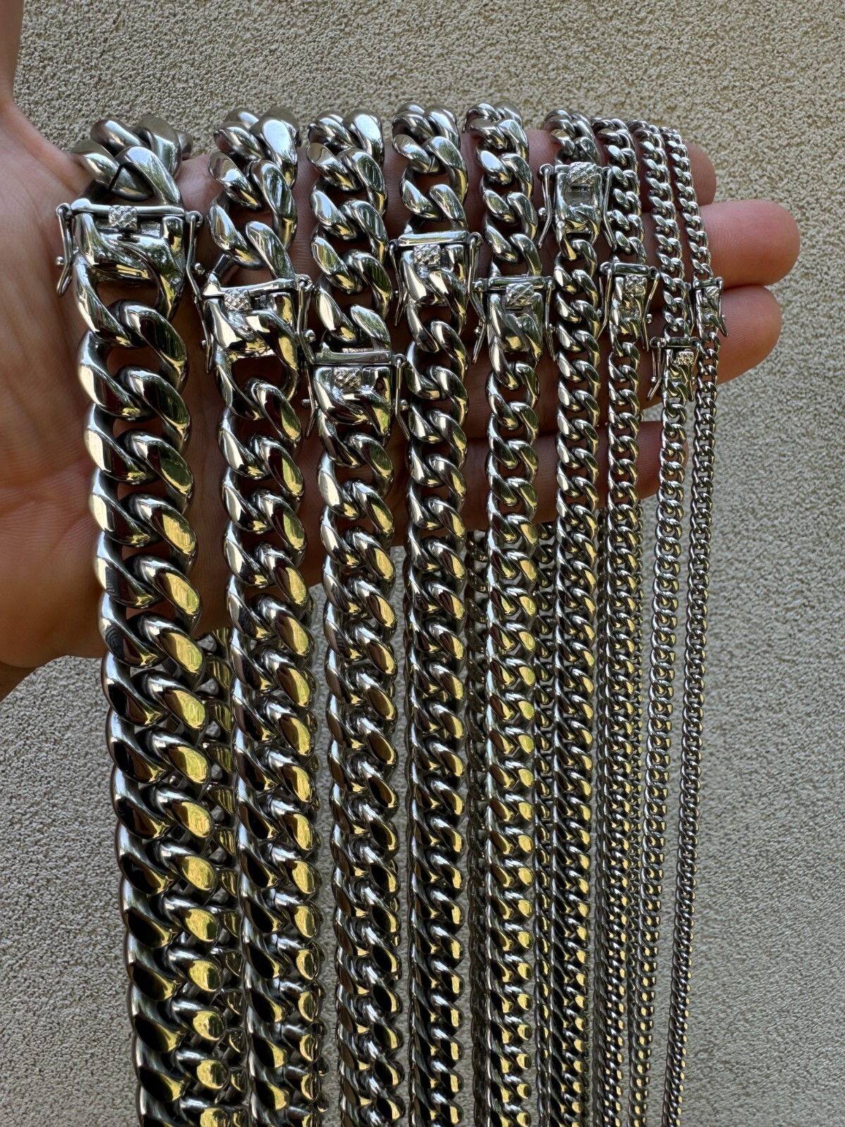 Real Solid Stainless Steel Miami Cuban Link Chain Necklace Box Clasp 4-18mm