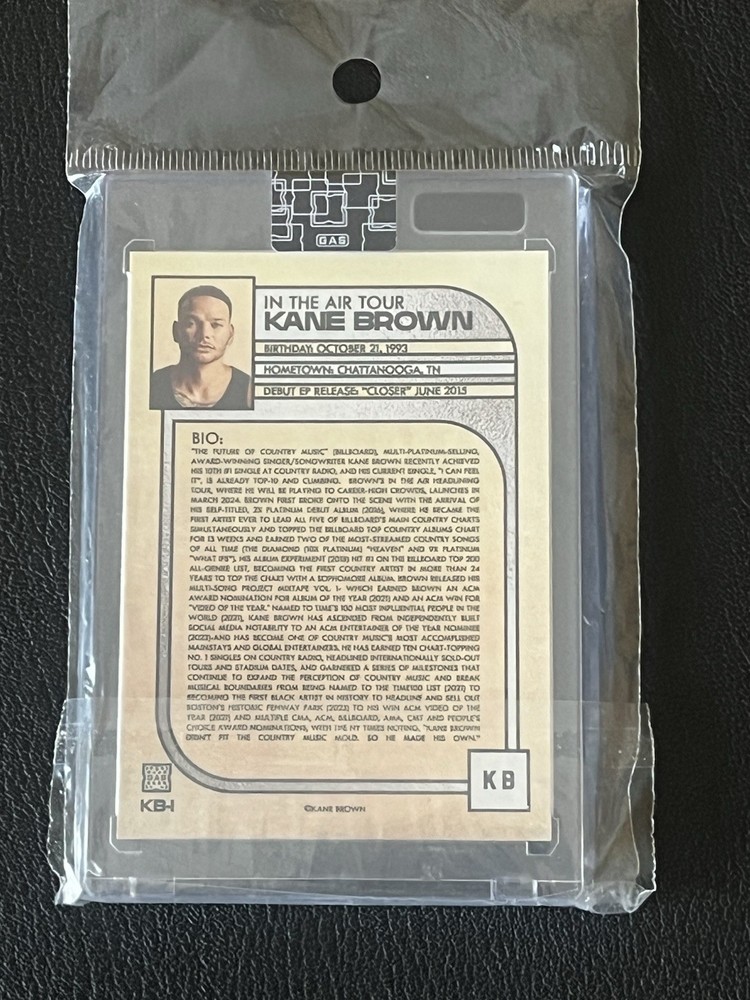 Kane Brown In The Air Tour Autographed Card in Case & Sealed Never Opened