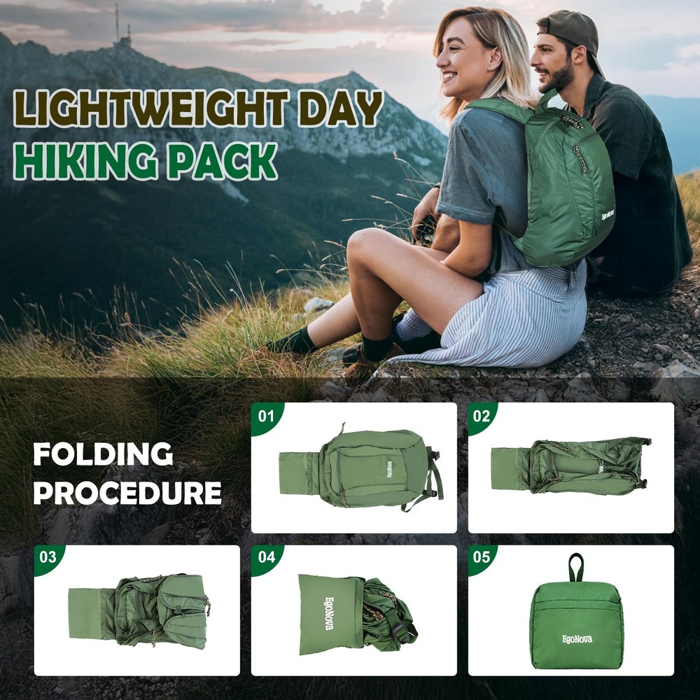 12L Ultralight Thin Packable Daypack, Small Foldable Hiking Backpack Travel ...