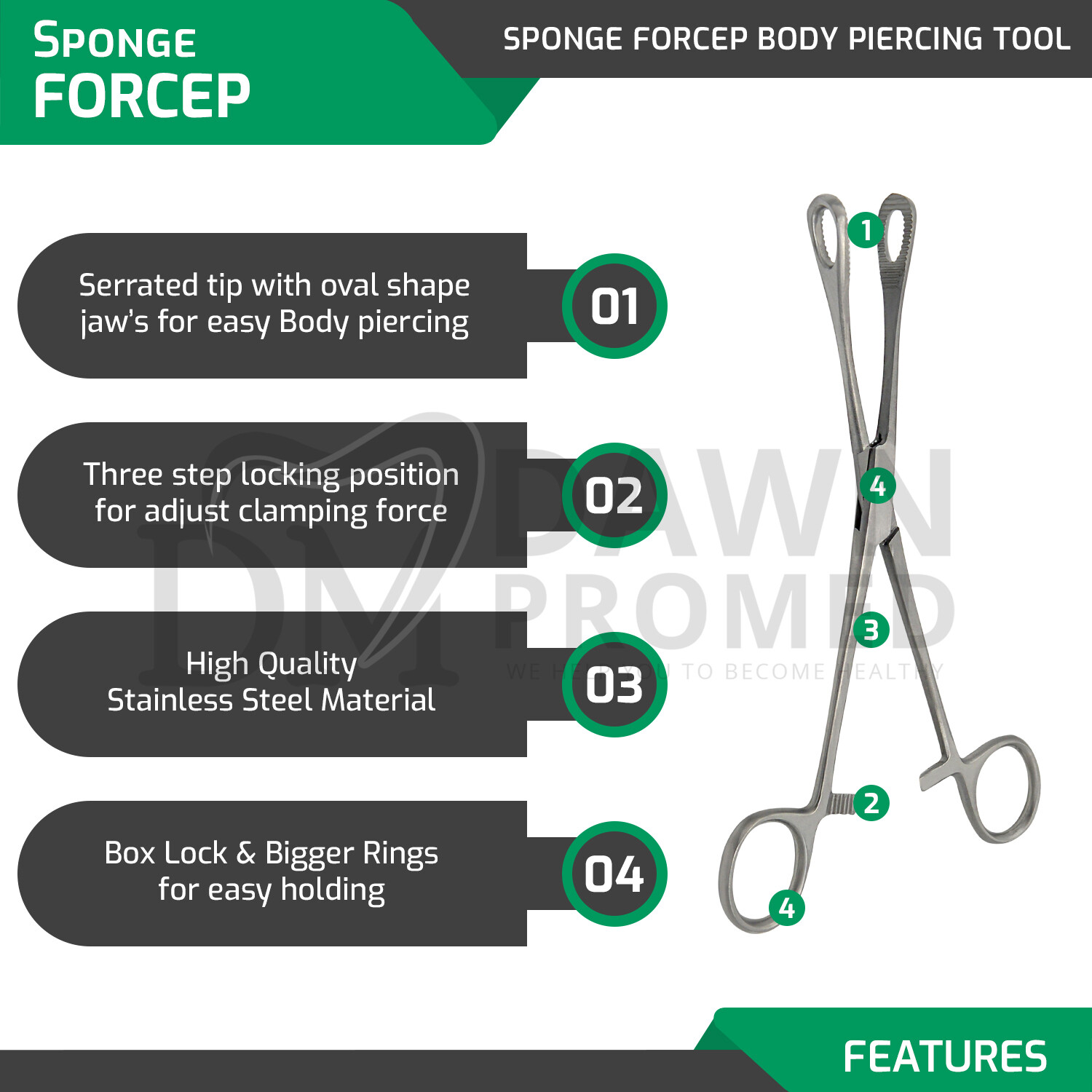 7 Body Piercing Instruments Kit Tools Penington Sponge Forceps, Skin Jewelry set