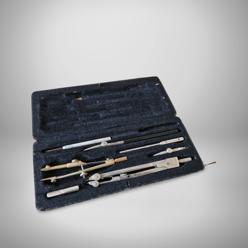 Vintage Architectural Technical Draughtsman Drawing Instrument Set in Case