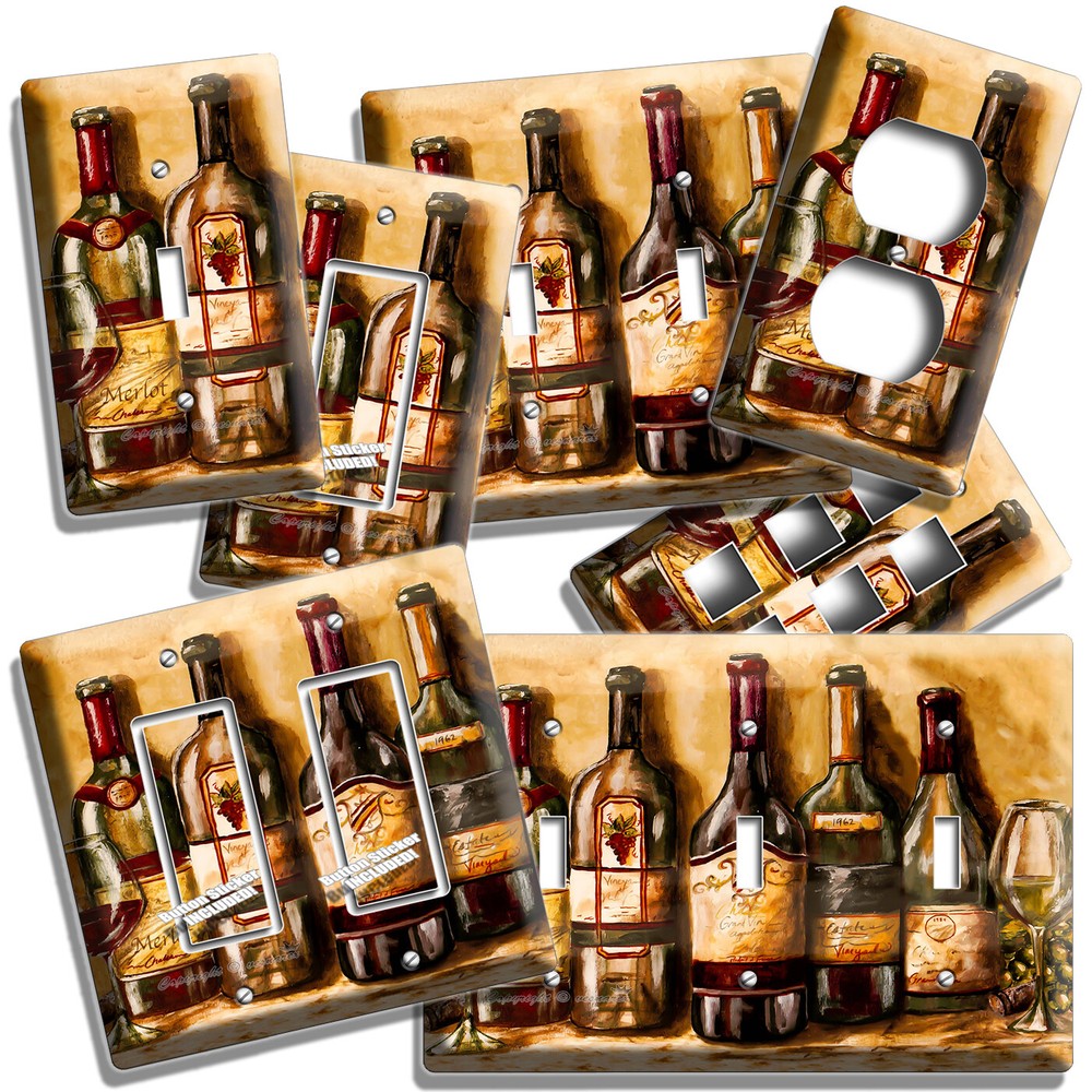 VINTAGE TUSCAN WINE BOTTLES COLLECTION LIGHT SWITCH OUTLET PLATES KITCHEN DECOR