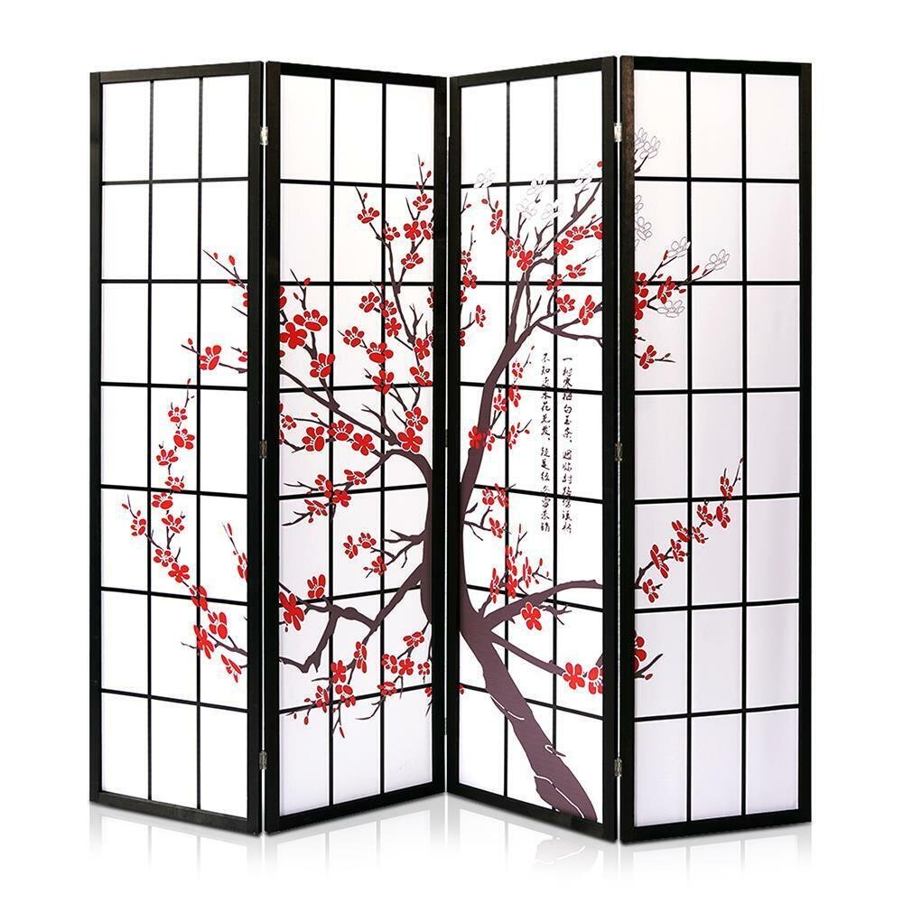 SereneLife Indoor Decorative 4Panel Screen Freestanding Japanese-Inspire Divider