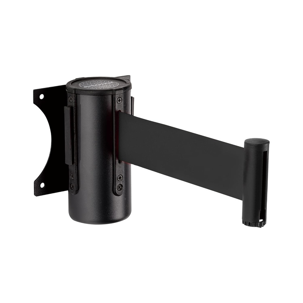 Wall Mount Crowd Control Retractable Belt Barrier - 9.2 Ft Black Retractables Ba