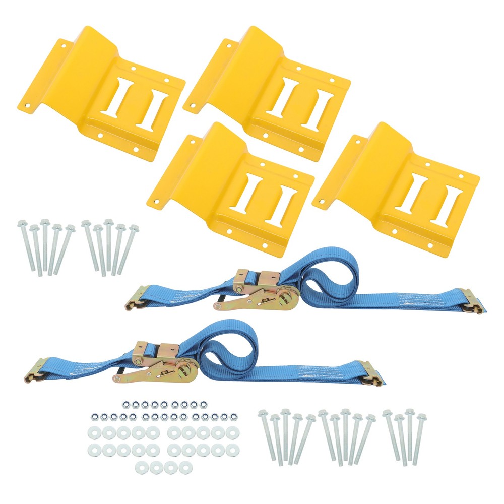 LABLT Secure Cargo E Track Wheel Chock System 7.5' Blue Ratchet Tie Down Straps