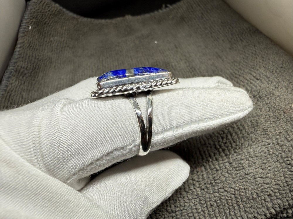 Solid925 Sterling Silver Rope Bezel Lapis Lazuli Statement Artisan Handmade Ring
