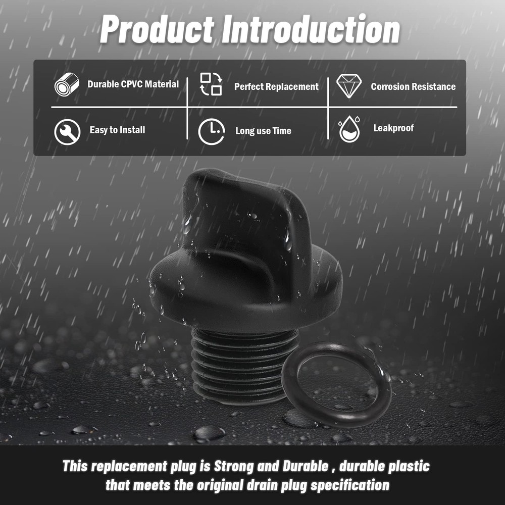 Adabuing R0446000 Pool Pump Drain Plug with O-Ring Replacement for black