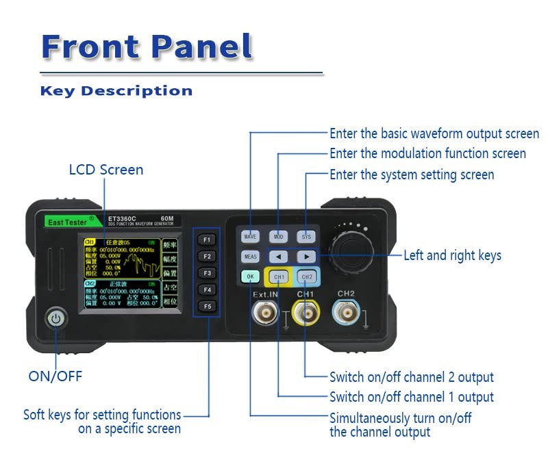 ET3320C 20MHz Dual-Channel Function/Arbitrary Waveform Generator, DDS Signal...