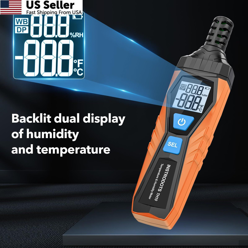 INSTRODOTS Temperature Humidity Meter, High Precision TH10, Orange