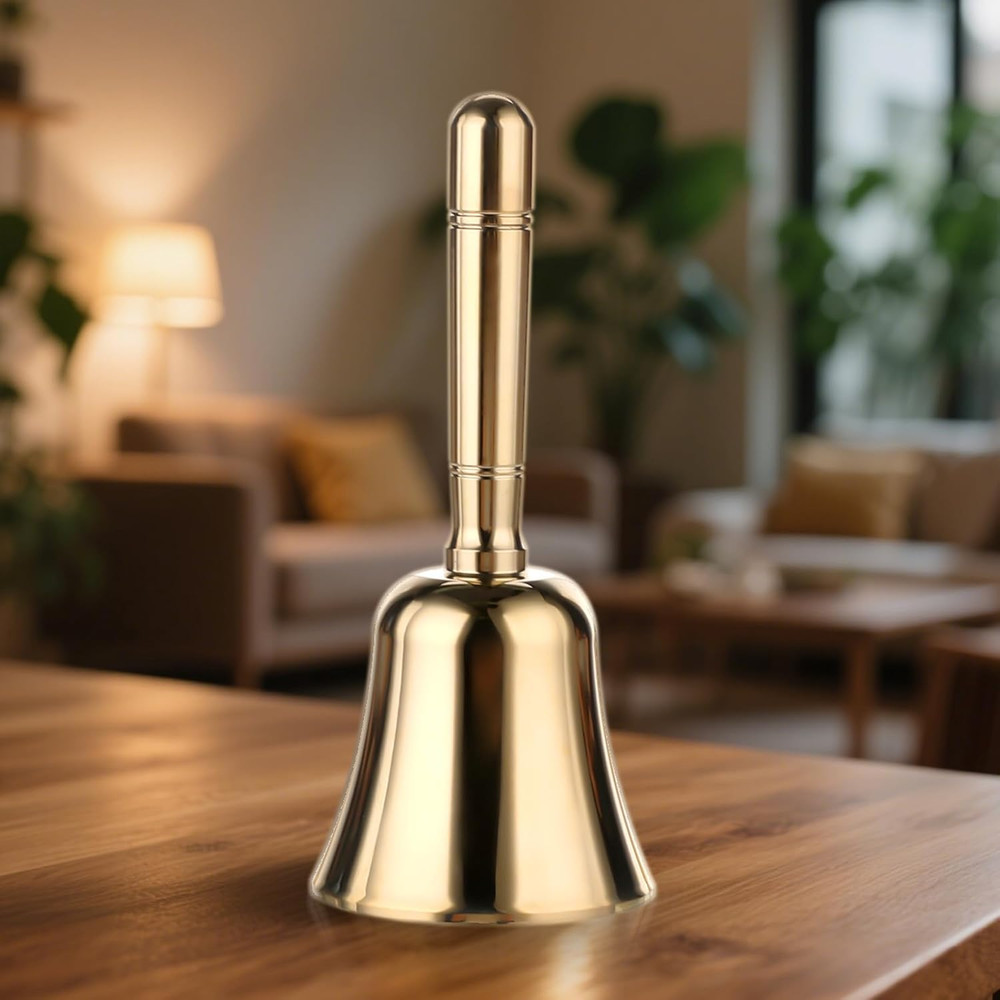 Solid Brass Dinner Bell with Metal Handle - 3.9" Handbell for Various Uses