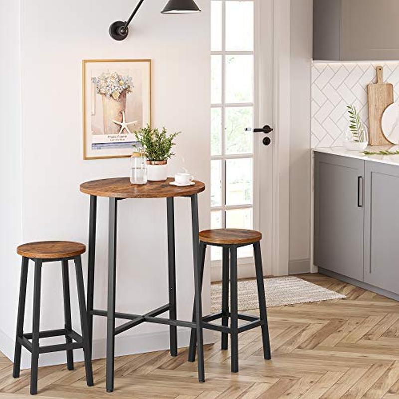 Rustic Industrial Round Bar Stool Set 2 Steel Frame Easy Assembly Kitchen Dining