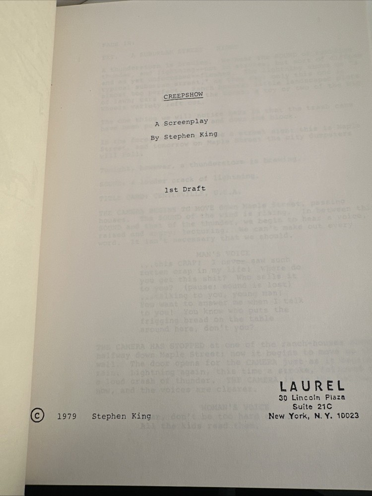 Creepshow Original 1st Draft Screenplay Stephen King