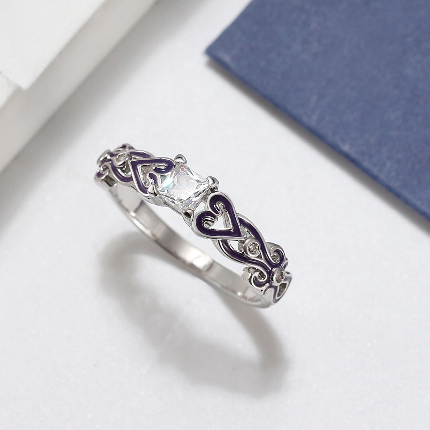 Cherri Purple Bridal Set Cz Princess Engagement Ring Women Ginger Lyne Collec...