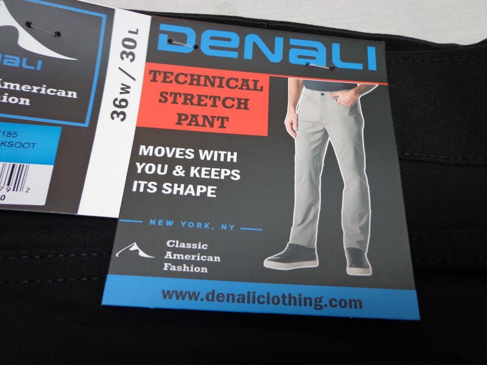 DENALI BLACK Soot Technical Stretch Pants NWT 36/30 MSRP $54