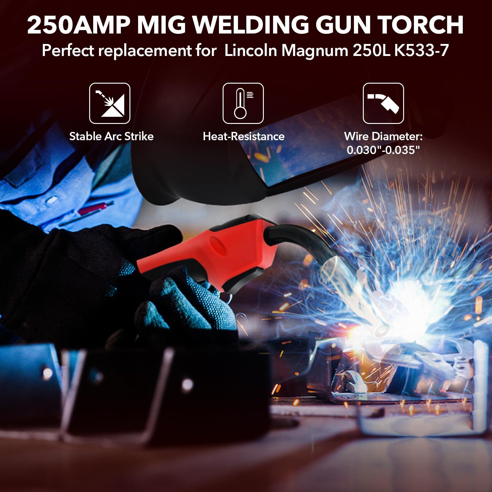 15Ft MIG Welding Gun Torch, 250A Replacement for Lincoln Magnum 250L K533-7