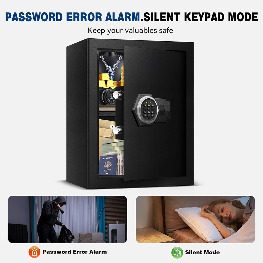 Fireproof Home Safe Box- Steel Digital Combination Lock Security Box with Type-C