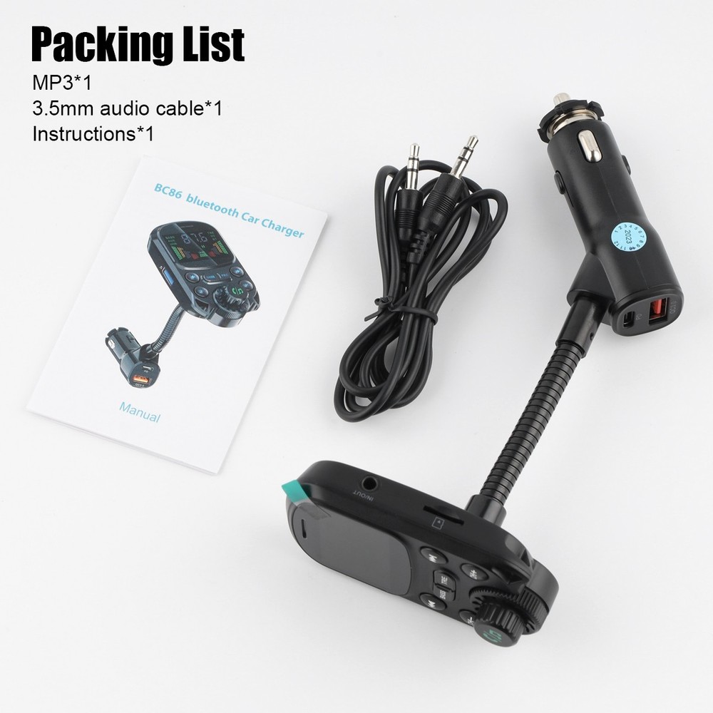 Bluetooth5.3 Car FM Transmitter MP3 Player Radio Adapter 30W PD USB Fast Charger